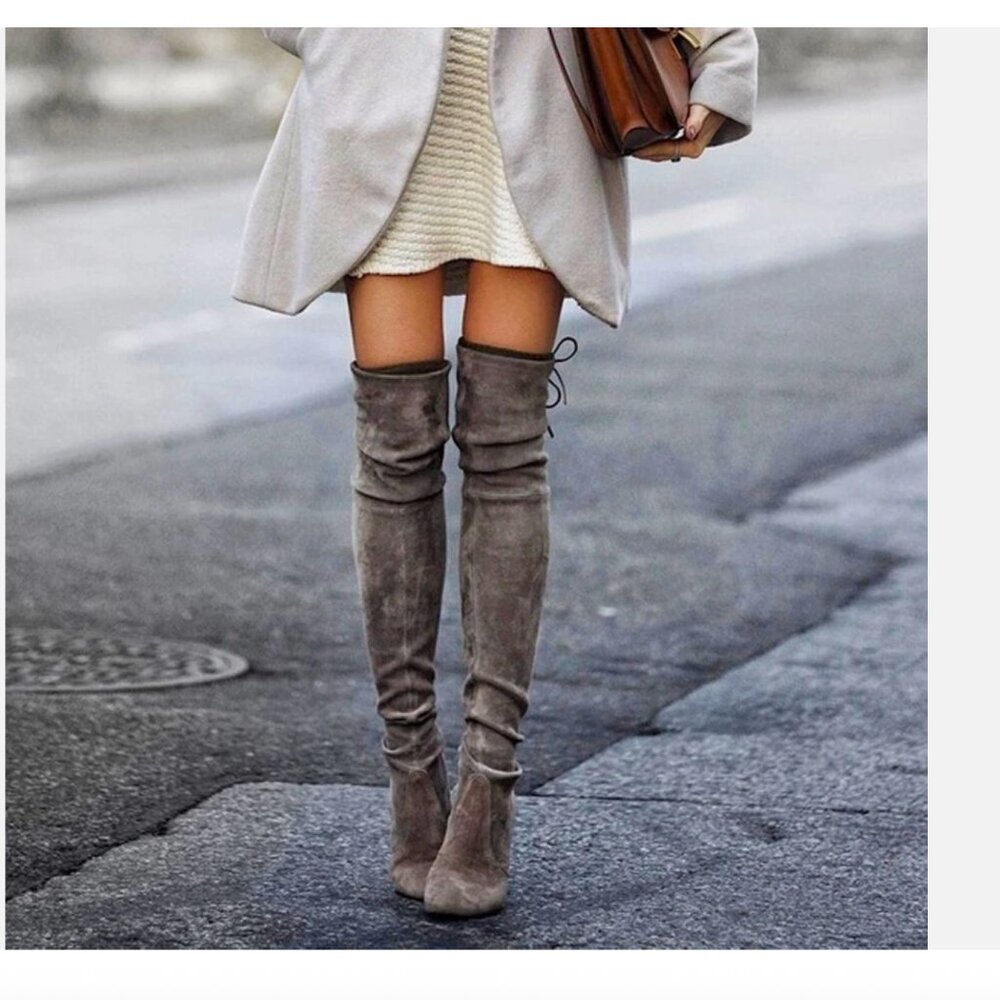 Stuart Weitzman Tieland Suede Grey Boots Size 7
